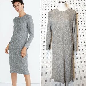 Madewell | Drop-Shoulder Sweater Midi Dress in Marled Storm (Grey) Sz. M